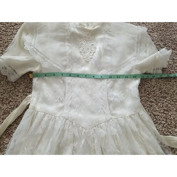 Vintage 90s Jessica McClintock Ivory Lace Floral Dress Girls Size 10 Mock Neck - Picture 8 of 13
